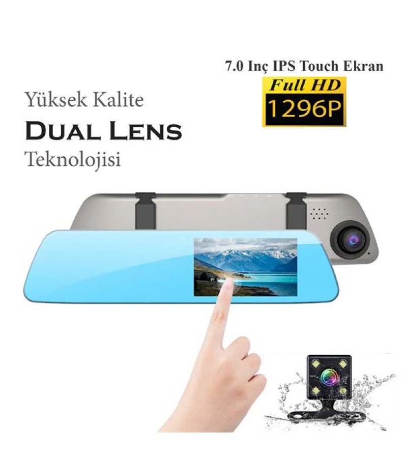 7 IPS DOKUNMATIK EKRAN ARKA KAMERA SENSORUYLE BIRLIKTE DUAL LENS FULL HD ARAC