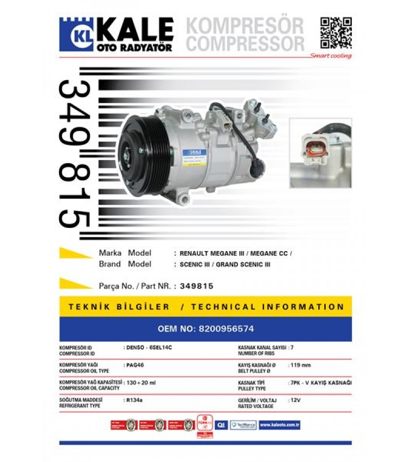 KLIMA KOMPRESORU RENAULT MEGANE III MEGANE CC SCENIC III GRAND SCENIC III