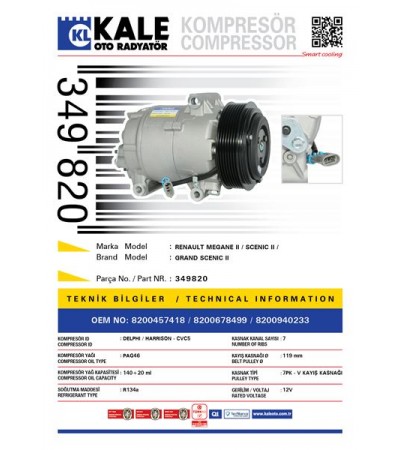 KLIMA KOMPRESORU RENAULT MEGANE II SCENIC II GRAND SCENIC II [7PK V KAYIS KASNAGI] [119mm