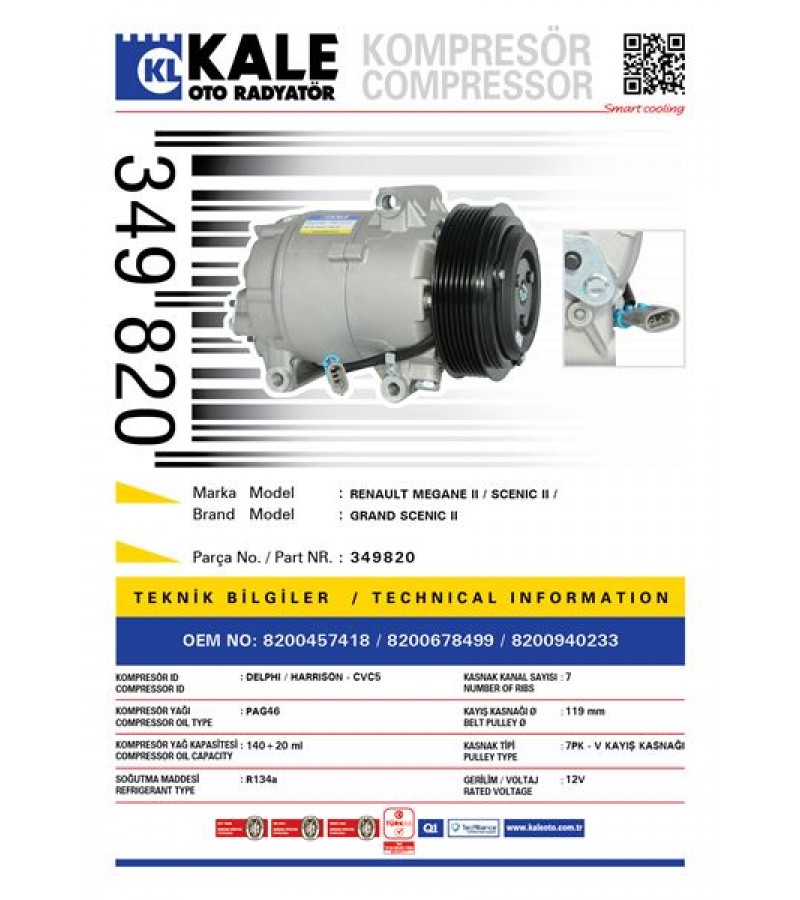 KLIMA KOMPRESORU RENAULT MEGANE II SCENIC II GRAND SCENIC II [7PK V KAYIS KASNAGI] [119mm