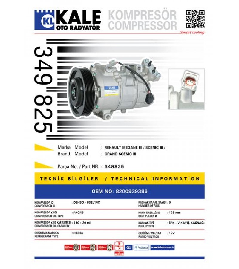 KLIMA KOMPRESORU RENAULT MEGANE III SCENIC III GRAND SCENIC III 1.5DCI K1.6 16V