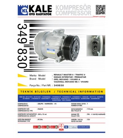 KLIMA KOMPRESORU RENAULT MASTER II TRAFIC II NISSAN INTERSTAR PRIMASTAR OPEL MOVANO