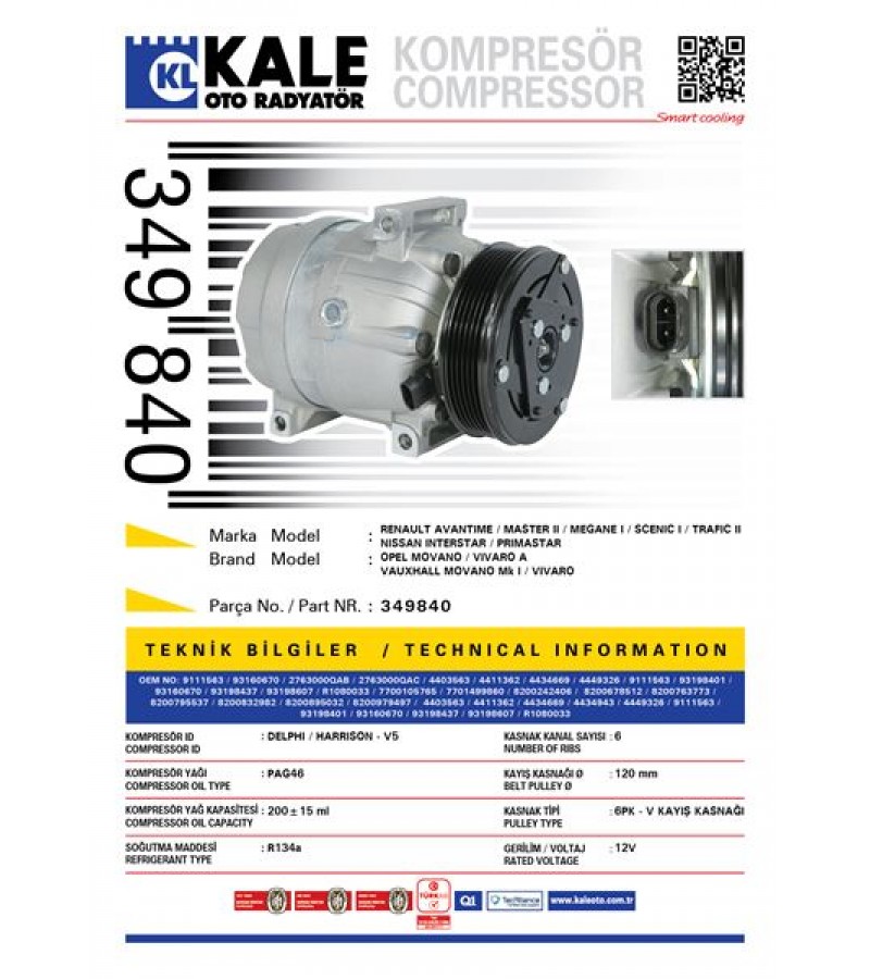 KLIMA KOMPRESORU RENAULT MASTER II MEGANE I SCENIC I TRAFIC II NISSAN INTERSTAR