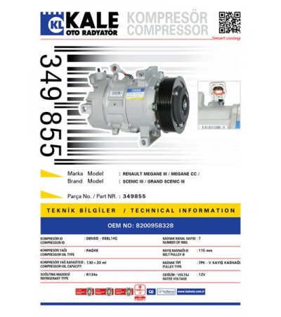 KLIMA KOMPRESORU MEGANE III MEGANE CC SCENIC III GRAND SCENIC III , VITO W447 14>