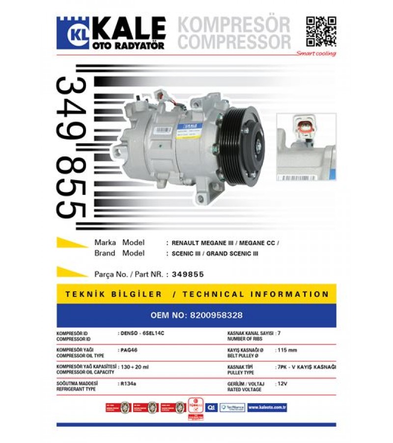KLIMA KOMPRESORU MEGANE III MEGANE CC SCENIC III GRAND SCENIC III , VITO W447 14>