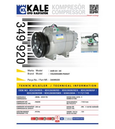KLIMA KOMPRESORU PASSAT 97>00 A4 95>01 A6 98>01