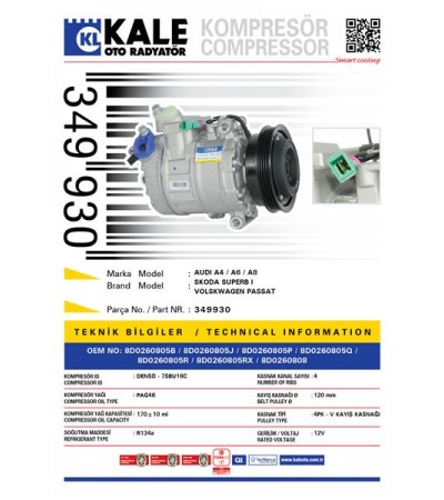 KLIMA KOMPRESORU A4 95>02 A6 97>05 SUPERB 02>08 PASSAT 00>05