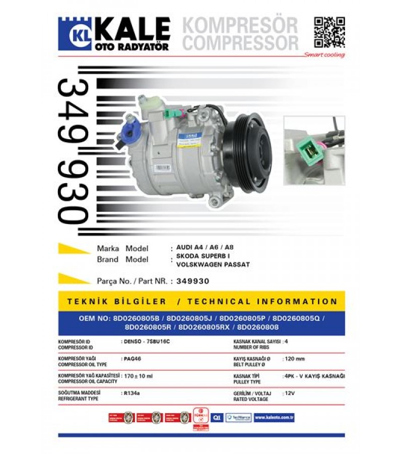 KLIMA KOMPRESORU A4 95>02 A6 97>05 SUPERB 02>08 PASSAT 00>05