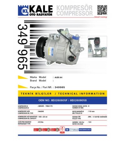 KLIMA KOMPRESORU AUDI A4 01>05 [6PK V KAYIS KASNAGI] [110mm]
